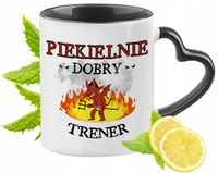 Dla Trenera Kubek Czarny Z Uszkiem W Kształcie Serca Na Prezent Z Nadrukiem