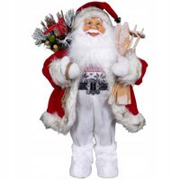 Figurka Santa Mikołaj z nartami i prezentami 45 cm