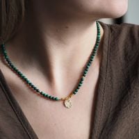 Naszyjnik z blaszką - Malachit i srebro złocone