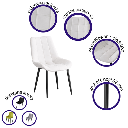 MALMO KRZESŁO TAPICEROWANE ECRU WELUR PIKOWANE na Arena.pl