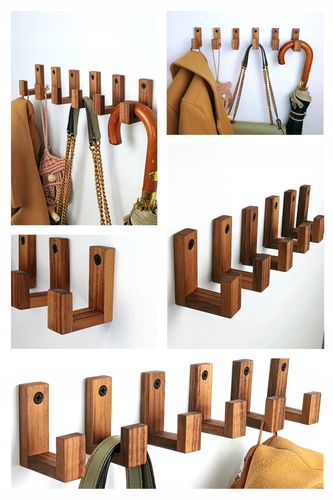 Drewniany Haczyk na Ubrania Garderoby Ścienny na Torebki Naturalny Orzech na Arena.pl