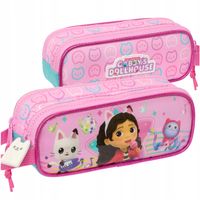 Piórnik Szkolny Dla Dziewczynki Gabi Koci Domek Dwie Komory Różowy Saszetka