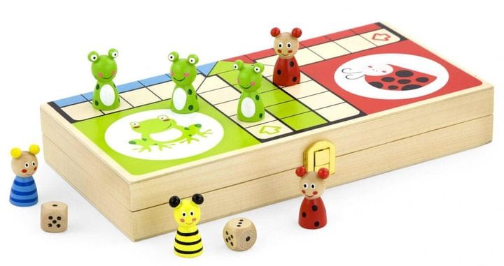 DREWNIANA GRA PLANSZOWA LUDO CHIŃCZYK FIGURKI FAMILIJNA RODZINNA zdjęcie 7