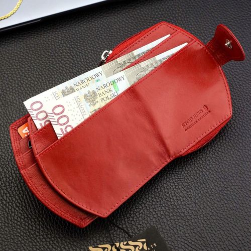 Portfel Damski Skórzany STEVENS Mały Czerwony Zapinany Portmonetka RFID na Arena.pl