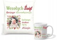 Zestaw PODUSZKA i KUBEK nadruk świąteczny PREZENT ze zdjęciem dla dziadków