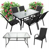 ZESTAW MEBLI OGRODOWYCH STÓŁ + 6 KRZESEŁ WYPOCZYNKOWY TARAS KOMPLET CZARNY
