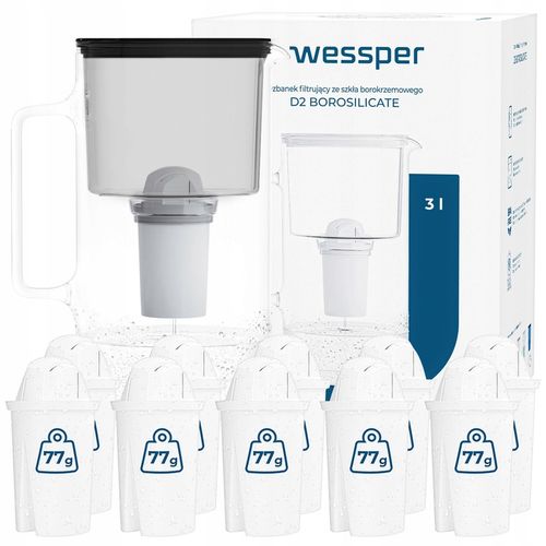 Dzbanek filtrujący szklany Wessper 3l Czarny + 10x Filtr aquaclassic na Arena.pl