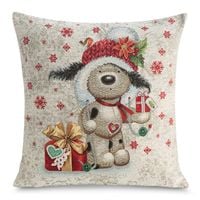 Poszewka dekoracyjna 45x45 cm miś w czapce i śnieżynki