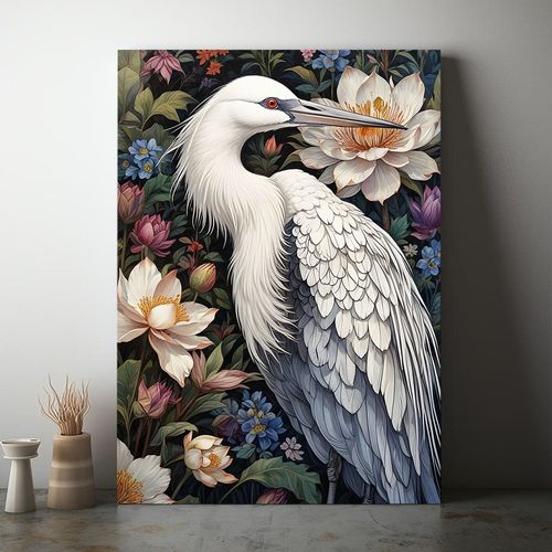 Obraz na płótnie biały ptak w kwiatach 50x70 cm na Arena.pl
