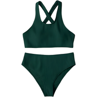 Damski Strój Kąpielowy Bikini Dwuczęściowy Wysoki Stan Zielony Rozmiar L