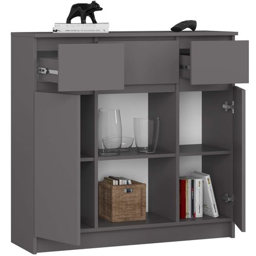 Komoda 101 cm pojemna 2 drzwi 3 szuflady 6 półek - grafit szary na Arena.pl