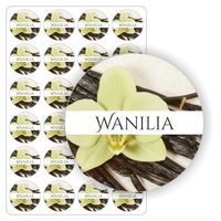 ETYKIETY etykietki naklejki samoprzylepne kolorowe WANILIA handmade 5cm