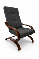 Fotel Relaxo wypoczynkowy salon drewno orzech materiał czarny