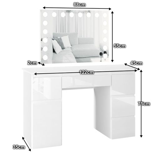 Toaletka MEGAN B2 z lustrem VISAGE biała/FRONTY POŁYSK na Arena.pl