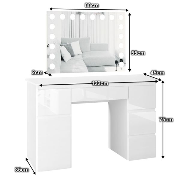 Toaletka MEGAN B2 z lustrem VISAGE biała/FRONTY POŁYSK zdjęcie 7