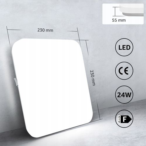 Lampa Sufitowa Plafon LED 24W 2400LM 23x23x5cm Natynkowy Biały na Arena.pl
