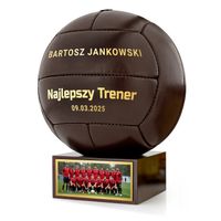 Piłka Nożna Skórzana Retro na Postumencie z Grawerem Prezent dla Trenera