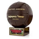 Piłka Nożna Skórzana Retro na Postumencie z Grawerem Prezent dla Trenera