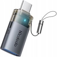 mcdodo adapter przejściówka usb-a do usb-c czytnik kart tf 512gb otg led