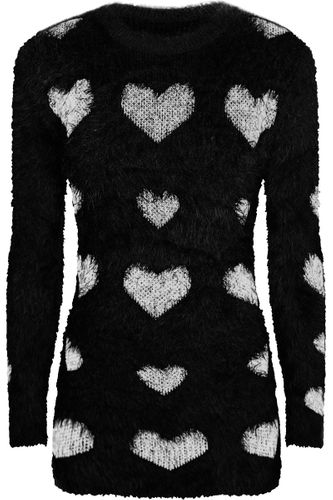 Czarny Sweter w Serca Fluffy - 48 / 4XL na Arena.pl