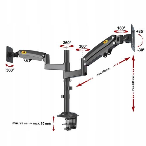 Obrotowy uchwyt do Dwóch Monitorów TV LCD 2x 22-32 na Arena.pl