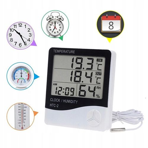 STACJA POGODOWA POGODY TERMOMETR HIGROMETR CZUJNIK SONDA ZEGAR BUDZIK na Arena.pl