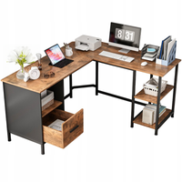 BIURKO KOMPUTEROWE NAROŻNE RUSTYKALNE VINTAGE INDUSTRIALNE CIEMNY BRĄZ