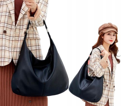 Damska Torebka Skórzana Czarna Worek Pojemna A4 na Arena.pl