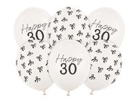 Balony lateksowe Happy 30 Kokardki na urodziny złamana biel, 30 cm 6 szt.
