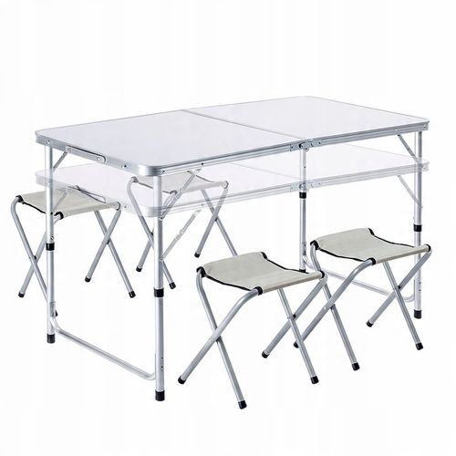 STOLIK STÓŁ TURYSTYCZNY SKŁADANY KEMPINGOWY Z 4 KRZESŁAMI BIAŁY ZESTAW na Arena.pl