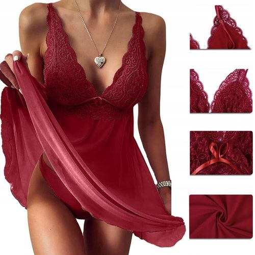 KOSZULKA NOCNA SEXY KOMPLET BIELIZNA EROTYCZNA SEKSOWNA HALKA STRINGI L/XL na Arena.pl