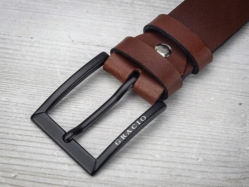 GRACIO meski skorzany PASEK brazowy KLAMRA czarna na Arena.pl