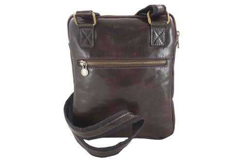 Modna męska torba skórzana z regulowanym paskiem - Brązowa ciemna na Arena.pl