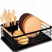 Suszarka do naczyń stojaca ociekacz drewniane uchwyty tacka czarna