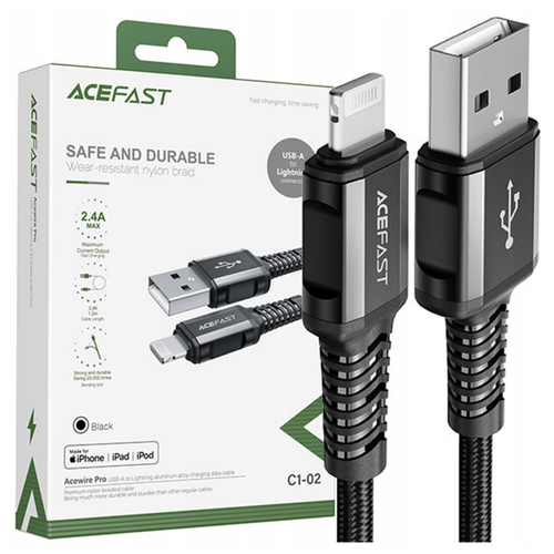 Acefast kabel MFI USB - Lightning 1,2m, 2,4A czarny (C1-02 black) na Arena.pl