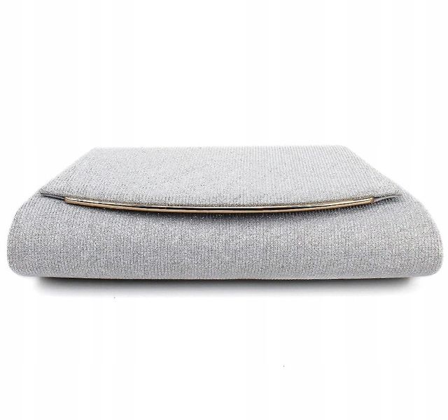 Srebrna Torebka Wieczorowa Kopertówka Wizytowa Łańcuszek Elegancka zdjęcie 6