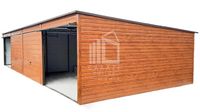 GARAŻ BLASZANY 12m x 6m poziom - spad tył  - 4x Brama uchylna - jasny orzech drewnopodobny 12x6