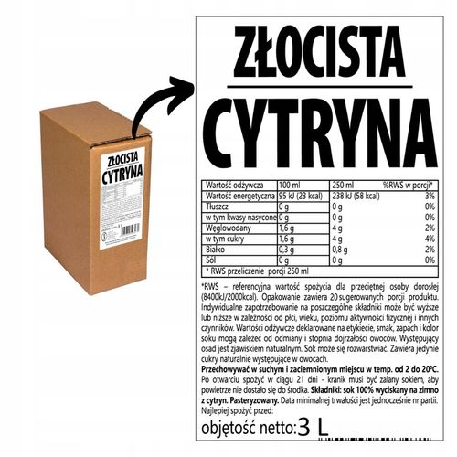 sok cytryna 100% cytrynowy 3L z cytryn tłoczony 100% bez cukru do lemoniady na Arena.pl