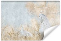 Fototapeta Białe PAWIE Ptaki Natura Liście Styl Retro 90cm x 60cm