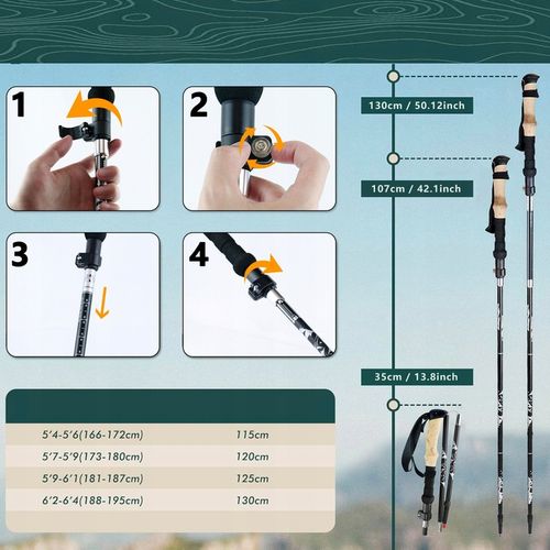 KIJE TREKKINGOWE SKŁADANE KIJKI W GÓRY DO TURYSTYCZNE REGULOWANE ALUMINIOWE na Arena.pl