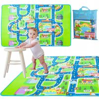MATA EDUKACYJNA PIANKOWA SKŁADANA DLA DZIECI MIĘKKA DO ZABAWY ULICA 160X130