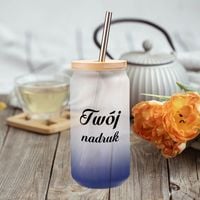 Szklanka 550 ml szroniona ze słomką z Twoim nadrukiem - granatowa