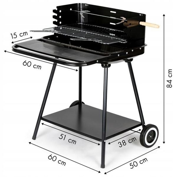 Grill ogrodowy z rożnem i regulacją rusztu + dwie duże półki zdjęcie 7