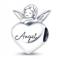 Zawieszka SREBRO 925 Charms Koralik Serce i Aniołek