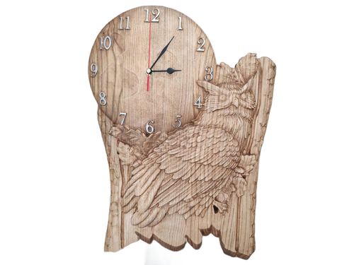 Zegar ścienny drewno z sową na tle księżyca motyw myśliwski 50cm na prezent na Arena.pl