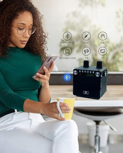 MASZYNA GŁOŚNIK KARAOKE Z 2 MIKROFONY BEZPRZEWODOWE BLUETOOTH KOLOROWA LED na Arena.pl