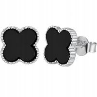 Srebrne kolczyki koniczynka czarna emalia srebro 925 na prezent LAPRII