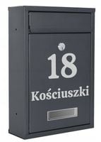 SKRZYNKA POCZTOWA NA LISTY POCZTĘ Z NUMEREM DOMU NAZWĄ ULICY NAPIS