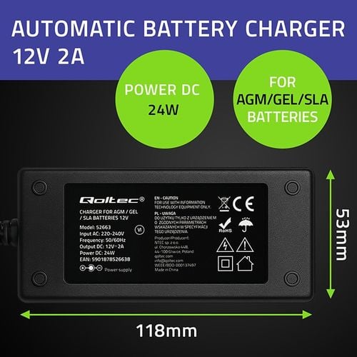 Ładowarka Qoltec do AGM GEL STD | Prostownik 12V 2A 24W na Arena.pl