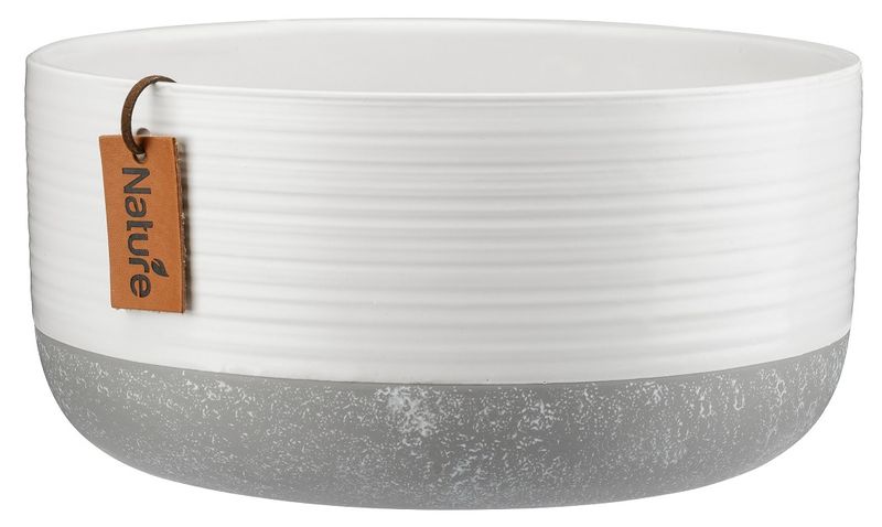 Osłonka doniczka ceramiczna niska 17x9 cm PEONY biały szary jasny wzór tłoczony zawieszka Nature zdjęcie 1